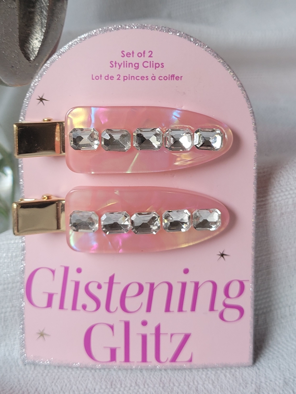 Glistening Glitz Pink Creaseless Hair Clips - Set of 2
